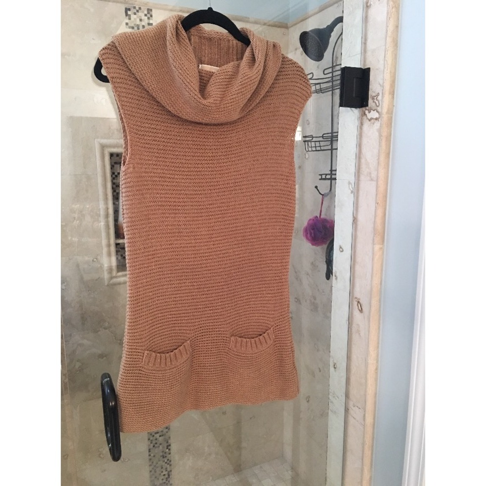Michael Kors Beige Chunky Knit Cowl Neck Sweater Dress M Medium W Pockets Jumper